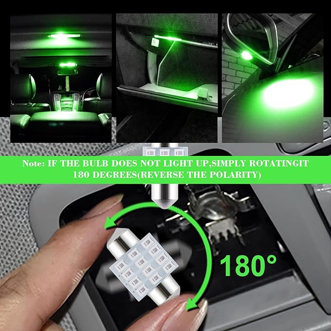 iFunyLED 24 Pieces Dome Light LED Car Interior Bulb Kit Set 194 T10 DE3175 578 31mm 42mm Bulbs Interior Replacement Lights for Car Map License Plate Door Side Marker Cornering Trunk Light - Green
