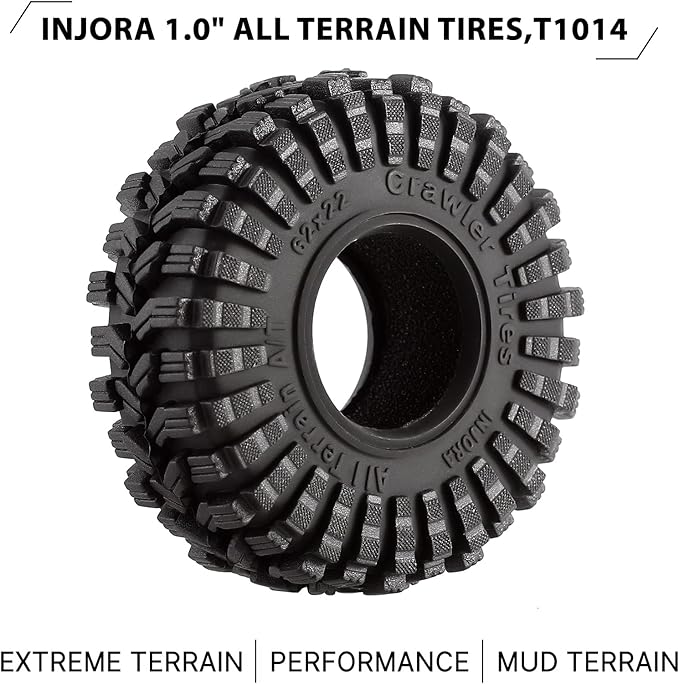 INJORA 1.0 Tires All Terrain S5 Super Soft Sticky Tires for 1/18 TRX4M 1/24 RC Crawler Axial SCX24 FMS FCX24 Enduro24 Upgarde (T1014)