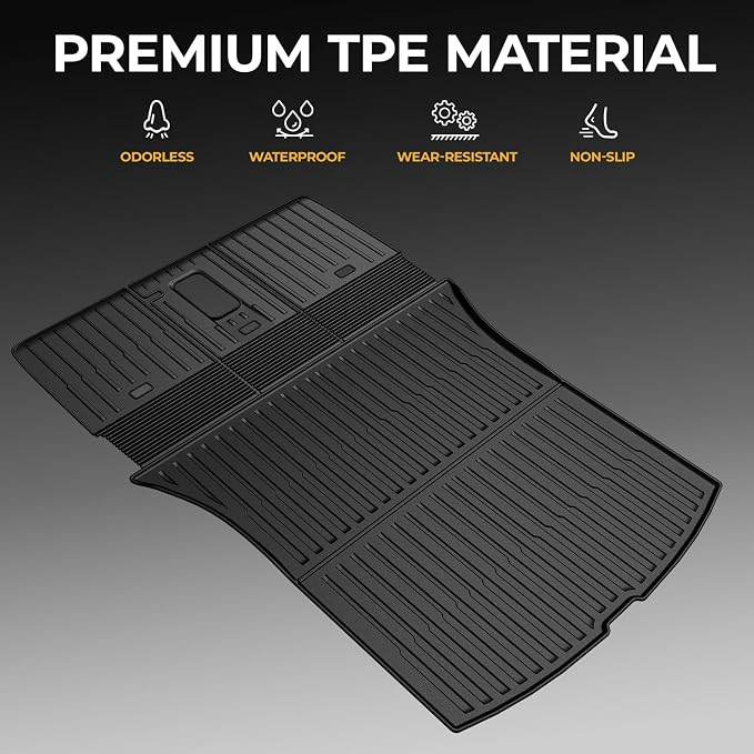 Cargo Mat for 2025 2026 Tesla Model Y Juniper Accessories (Standard Models Only), Full Coverage All Weather Trunk Cargo Liner with Backrest Protectors for Model Y 5 Seats