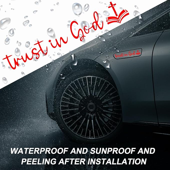DXNQ 2 PCS Trust in God Rearview Mirror Decals, Automotive Vinyl Rear View Mirror Decorative Stickers, Waterproof Trust in God Stickers for Car Truck Laptop, Car Accessories (Red,Style 2)
