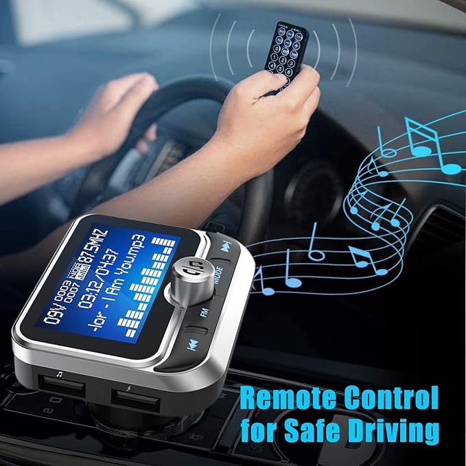 Bluetooth FM Transmitter for Car, Wireless Bluetooth 5.0 Radio Adapter Car Kit with Handsfree Calling 2 USB Ports Voltage Detection Support TF Card U-Disk