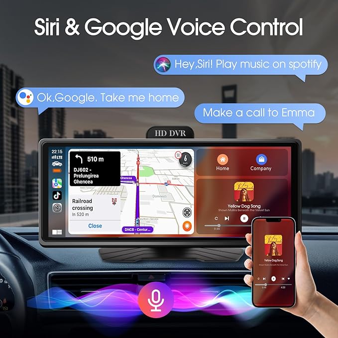 Haudio Wireless Carplay Screen for Car, 10.26" Portable Car Radio with Apple CarPlay & Android Auto, Backup Camera/Mirror Link/GPS/BT/Voice Control/AUX/FM Satellite Radio for All Vehicles
