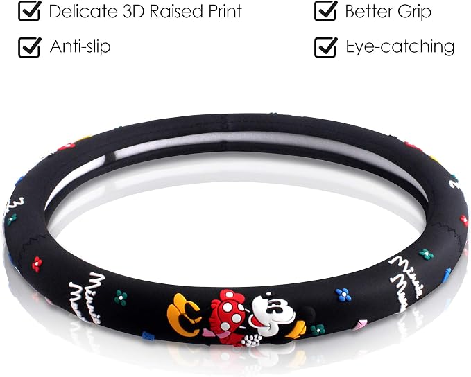 Finex Silicone 3D Molded Design - Checker Auto Car Steering Wheel Cover - Black - Universal Fit
