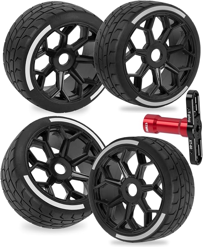 RC Wheels and Tires for 1/7 Felony 6S BLX,RC Truck Tires RC Wheels and RC Tires,4pcs Highway Tires(2 Big 2 Small),Black