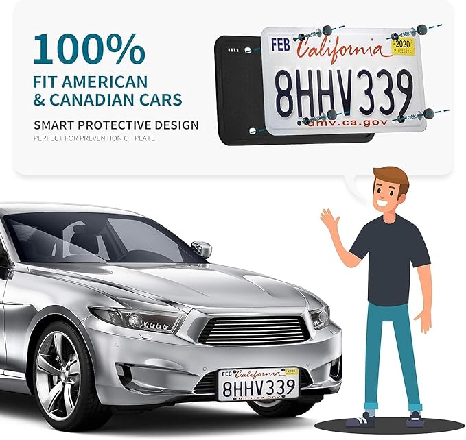 Aujen Silicone License Plate Frames Black, 2 Pack Car License Plate Frame, Universal US Black License Plate Holders Brackets Rust-Proof, Weather & Rattle-Proof, Car Accessories