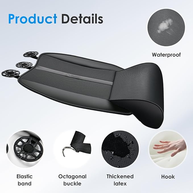FLORICH Car Seat Extender Leg Support Cushion for Driver Seats Office Chair, Leather Memory Foam Widened seat Cushion for Long Drivers Universal Car Seat Cushion Legs Rest Pads-Light Black