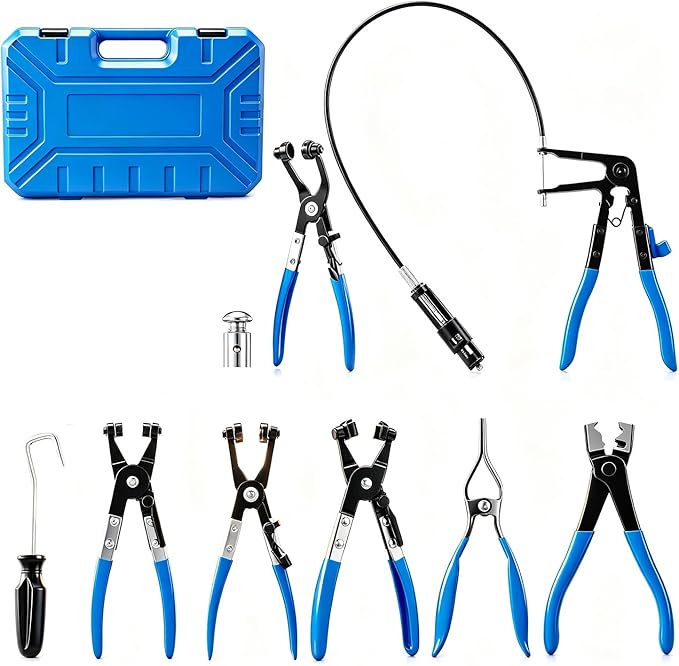 Saker Hose Clamp Pliers Set, Automotive Clamp Removal Tool Kit, Spring Clip Pliers, Flexible Cable Clamp Tool - 9PCS Heavy Duty Locking Kit for Car Engine Repair Tight Space Mechanic DIY