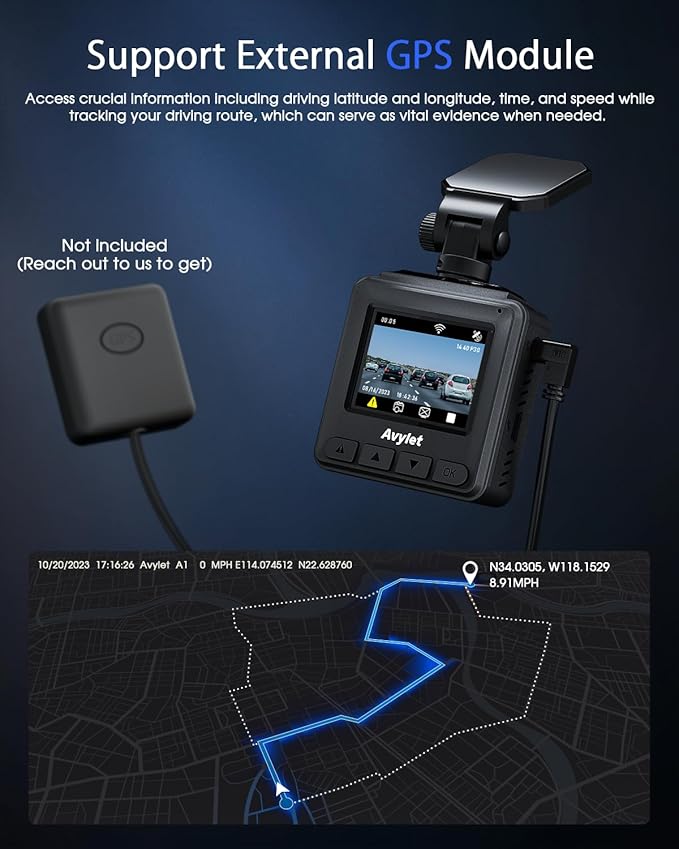 2K Dash Cam with 32 GB Card, 1.5'' IPS Screen, External GPS, WiFi Dash Camera for Cars, Front Dashcams for Cars with APP, WDR, Night Vision, 24 Hours Parking Monitor, G-Sensor, Loop Recording