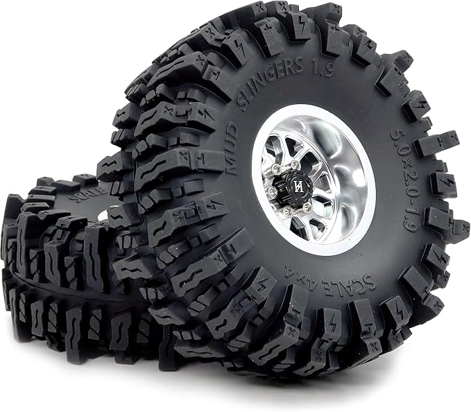HOBBYSOUL 5.0'' Tall 1.9 Mud Slingers T8 tires & -10.5mm Negative Offset 1.9 Beadlock wheels rims For 1/10 Crawler SCX10 TRX4 high Trail Upgrades, HS701548