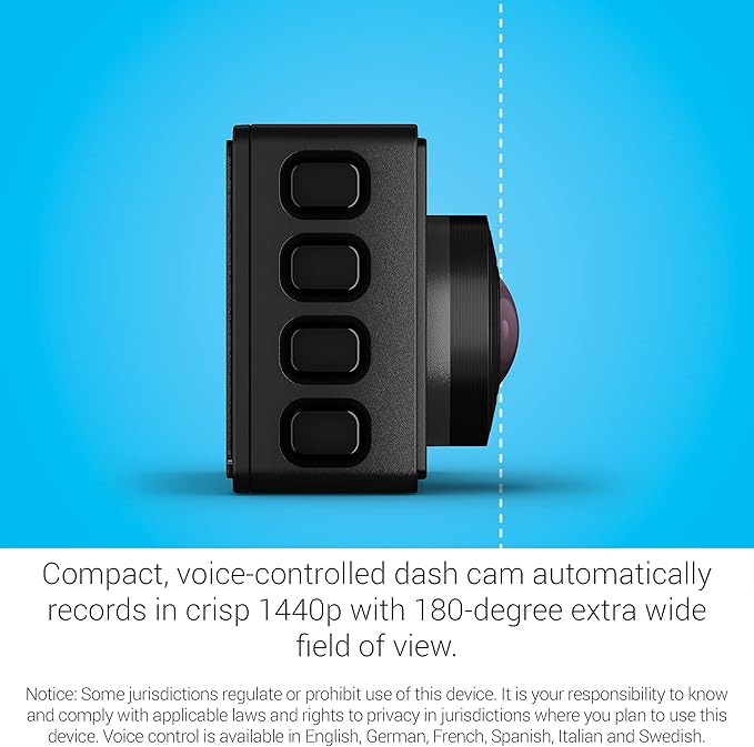 Garmin Dash Cam 67W, 1440p and Extra-Wide 180-degree FOV, Monitor Your Vehicle While Away w/ New Connected Features, Voice Control, Compact and Discreet, Includes Memory Card (Renewed)