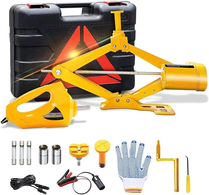 E-HEELP 3 Ton Electric Car Jack, 12V Automatic Scissor Lift Floor Jack with Impact Wrench Kit for Sedans, Lifting Range 4.72-14.57 Inches, 6600 lbs Load Capacity