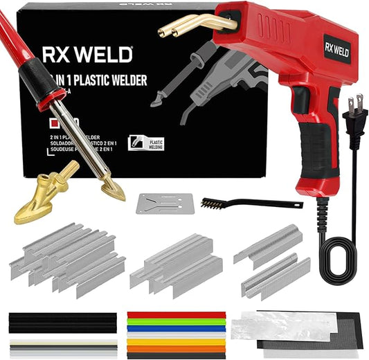 RX WELD Plastic Welder, 2 in 1 Welding Kit Repair Welder Kit 1000PCS Hot Stapler for Car Bumper Cracks, Kayaks, Plastic Toys, Patent Number D1052628