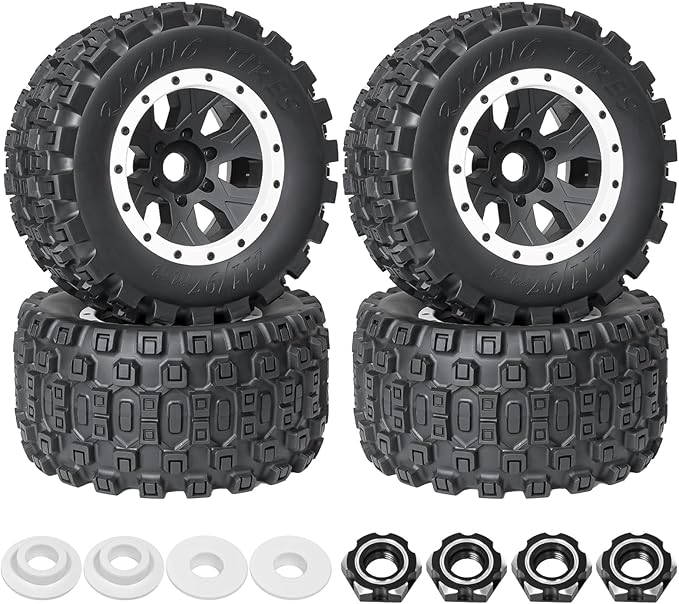 1/5 RC Tires and Wheels for Traxxas 1/5 X-MAXX 8S Arrma 1/5 Kraton 8S 1/5 Outcast 8S, RC Monster Truck Tires 24mm Hex Wheels (4PCS, White)