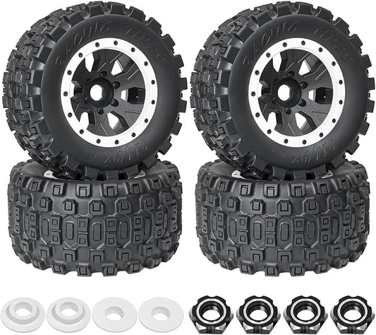 1/5 RC Tires and Wheels for Traxxas 1/5 X-MAXX 8S Arrma 1/5 Kraton 8S 1/5 Outcast 8S, RC Monster Truck Tires 24mm Hex Wheels (4PCS, White)