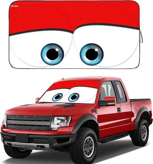 Gven Truck Windshield Sun Shade for Car Windshield Cover Interior Front Window Shades Sun Visor Protector Blocks UV Rays Must-Have Truck Accessories for Pickup, SUV, Sedan, Van, Bonneville (Red, XL)