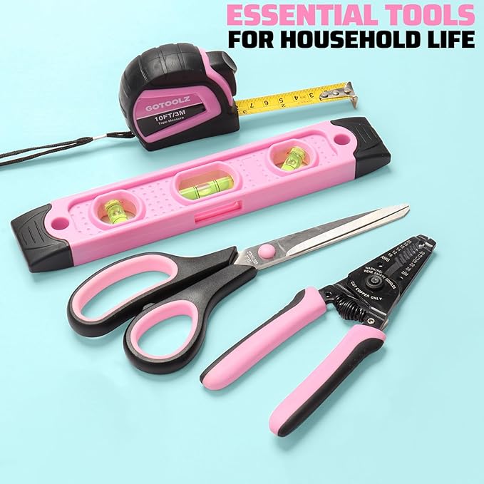 269-Piece Home Tool Set, General Household Repairing Tool Kit with Storage Bag, Basic Hand Tool Kit Set for Home Maintenance, DIY and Crafts(Pink)