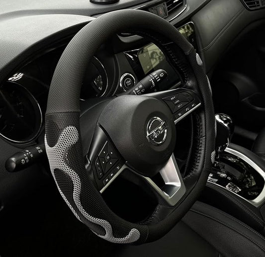 PINCTROT D Shaped Comfy Grip Steering Wheel Cover, Anti-Slip Design, Flat Bottom 14.5-15 Inch(Silicone Gray)