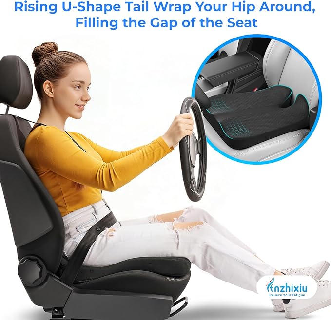 anzhixiu Elevated Car Seat Cushion for Improved View – Reduces Lower Back Pressure & Supports Spine – Ideal for Long Trips – Black Truck Seat Cushion