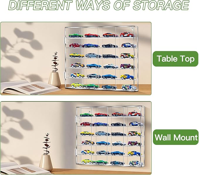 Acrylic Display Case for Hot Wheels Storage 1/64 Scale, 6 Levels 24 Slots Toy Cars Showcase Wall Mount or Desktop, Clear Display Organizer for Diecast Matchbox Model Car Tabletop