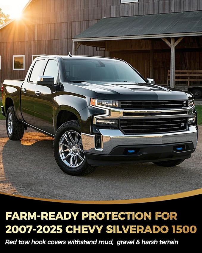 Tow Hook Covers Compatible with Chevy Silverado 1500,Custom Front Accessories for Silverado 1500 2007-2025,Unique Design,Anti-Rust & Weather Protection,Easy No-Tool Install (Blue)