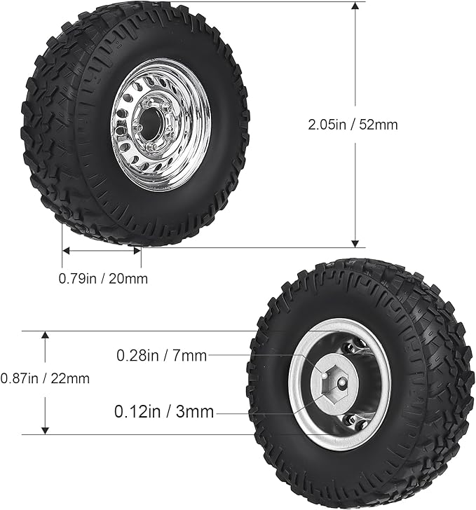 HobbyPark 1.0 Beadlock Wheels and Tires Negative Offset Stamped Steel 1.0" Wheels 1.0 Beadlocks for 1/24 1/18 RC Crawler TRX4M SCX24 FCX24 Upgrades Parts Soft Rubber Good Grip (w/52x20mm Tires A)