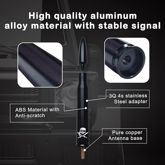 Ajxn 1 PC Car Truck Bullet Antenna, 5.4" Automobile Antenna Mast, Suitable for GM Chevy Silverado 1500 2500 3500 HD Avalanche GMC Sierra 1500 2500 3500 (Double Sword Skeleton Black #110)
