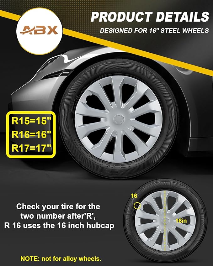 ABX Hubcap Wheel Covers Hub Caps 16 Inch Set of 4 Silver Universal Wheel Rim Cover R16 Stylish Car Decor Wheel Covers for Toyota Camry Nissan Mazda (silver-04, 16 inch)