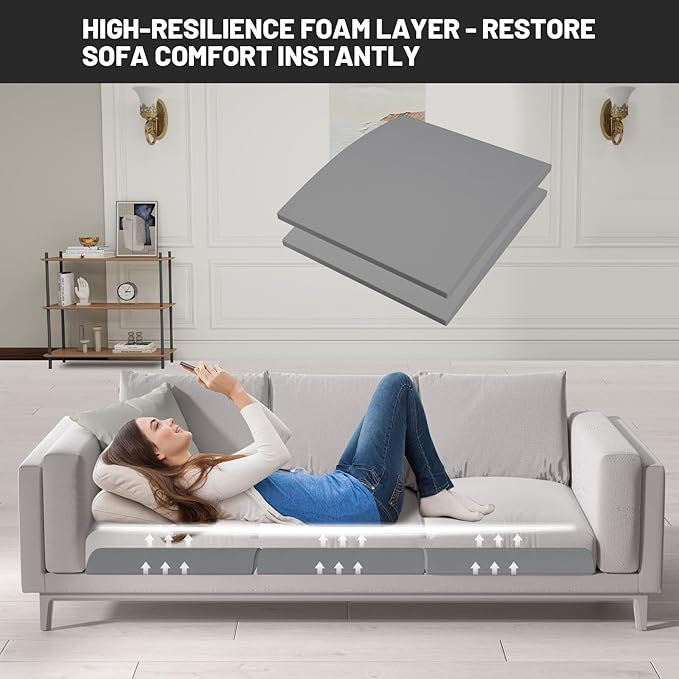 Couch Cushion Support for Sagging Seat, 24"x24"x2.4" 40D High Density Curved Foam Sofa Cushion Support, Under-Cushion Sag Repair,Grey Set of 2