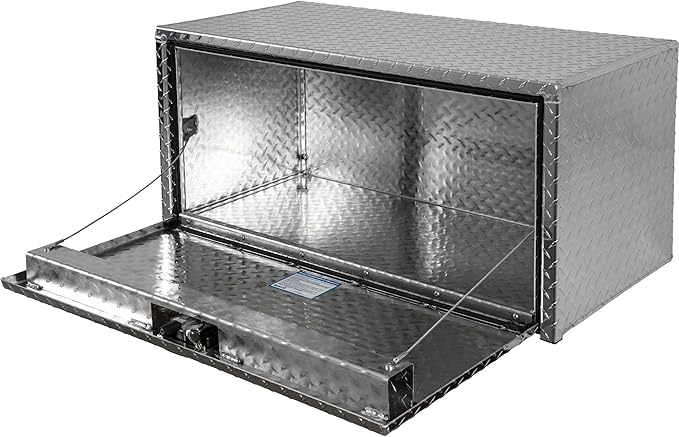 Buyers Products 1705105 Silver Diamond Tread Aluminum Underbody Truck Box with T-Handle Latch, 18 x 18 x 36 Inch, Durable Contractor Toolbox For Organization And Storage, Job Tool Chest