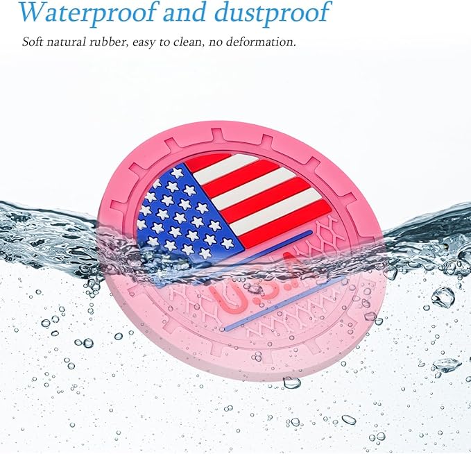AUCELI 4 Pack Car Cup Holder Coasters, Colored American Flag US Flag Insert Car Cup Coaster, 2.75 Inch Anti Slip Shockproof Embedded Drink Mat, Vehicle Interior Decor Accessories