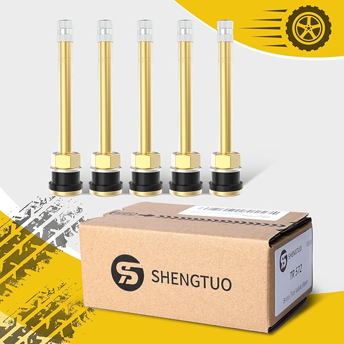 10 Piece TR572 Brass Valve Stems for Commercial Vehicles. Fits 0.748" Valve Hole Dia, Length 3.9'', Brass Colour