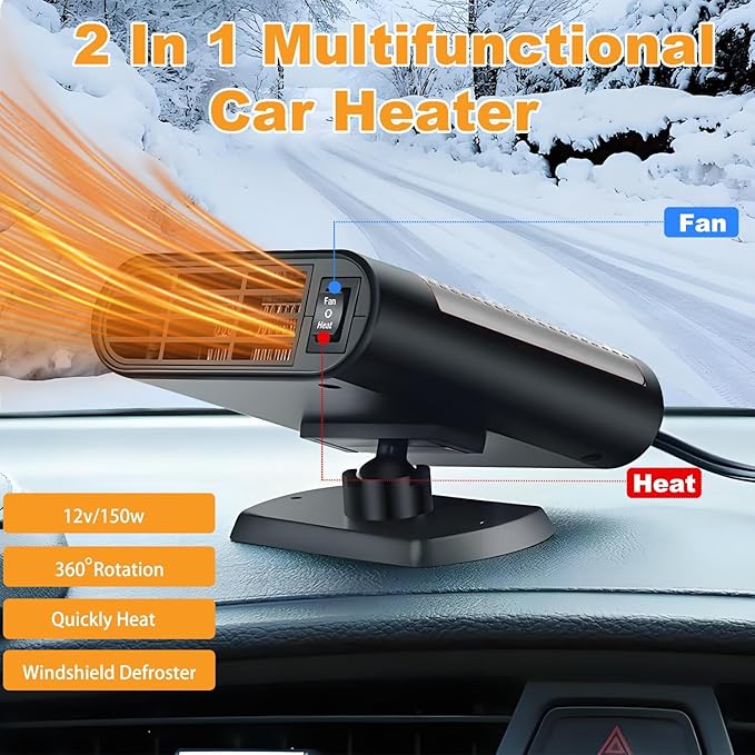 Portable Car Heater,12V Car Heater that Plugs into Cigartte Lighter,Fast Heating Windshield Defroster,2-in-1 Heating & Cooling 360° Rotatable Car Heaters for Vehicle (Grey)