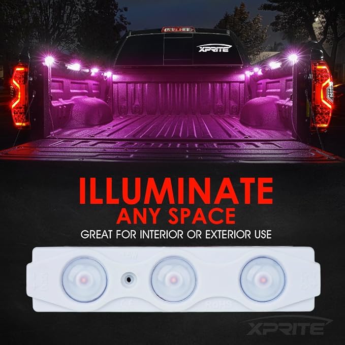 Xprite Purple LED Truck Bed Light Kits with On/Off Switch, for Pickup Exterior Interior Neon Lights, Footwells, Running Boards, Cargo, Under Car, Tonneau Cover, Rail Rock Lighting - 8 PCs