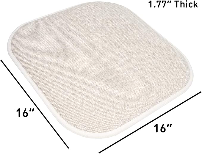Sweet Home Collection Chair Cushion Memory Foam Pads Honeycomb Pattern Slip Non Skid Rubber Back Rounded Square 16" x 16" Seat Cover, 2 Pack, Alexis Linen/Beige