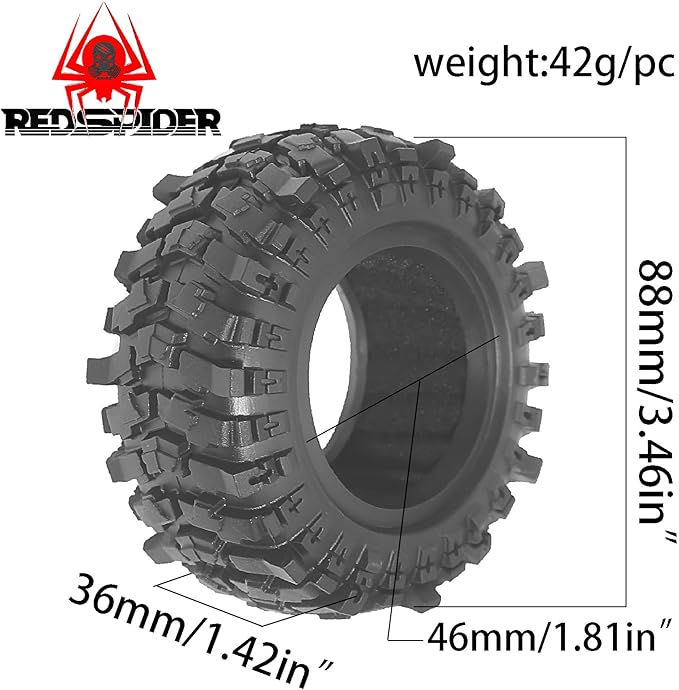 REDSPIDER 1.9'' Crawler Tires OD 88MM/3.46'' (4PCS) for 1/12 RC Crawler MJX H12Y+ MN-128 MN82S LC79 ﻿ (Tires)