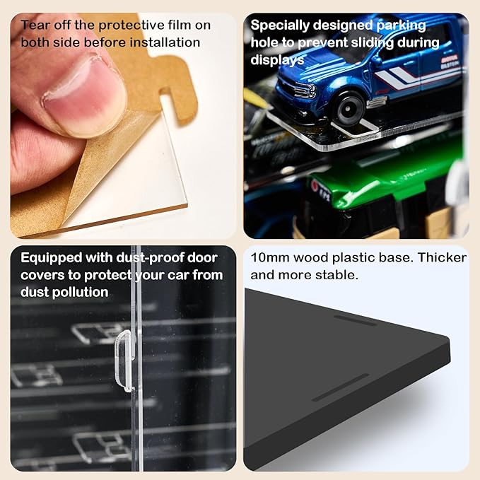 Acrylic Display & Storage Case for 1:64 Scale Diecast Cars - Wall Mountable/Tabletop 3D Showcase with LED Lights & Acrylic Dustproof Cover - Maximum 40 Toy Cars - Ideal Gifts for Collector （Black）