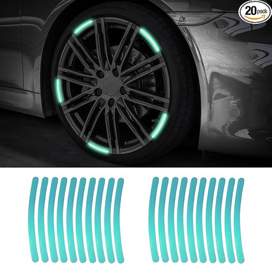 20PCS Reflective Car Wheel Decorative Stripe Stickers, Night Safety Warning Tape Sticker, Anti-Scratch Tire Rims Sticker, Universal Car Exterior Accessories Fluorescent Auto Decals for Motocycle Bike