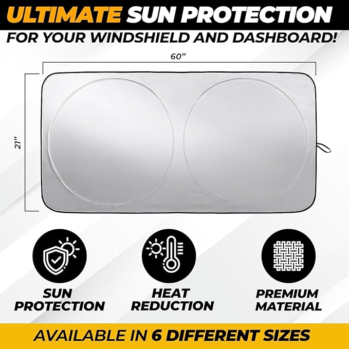 Jeep Windshield Sun Shade - 280T Thickened Material, X-Small (60" x 21"), Windshield Sun Visor Keeps Car Interior Cool, UV Heat and Dashboard Protects, fits with Wrangler, Gladiator and Rubicon