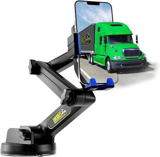 Cell Phone Mount for Truck Phone Holder for Truck Drivers - Heavy Duty Suction Cup, iPhone Holder for Dashboard Window 16.9 inch Long, for iPhone & Samsung, Semi Trucker, Blue