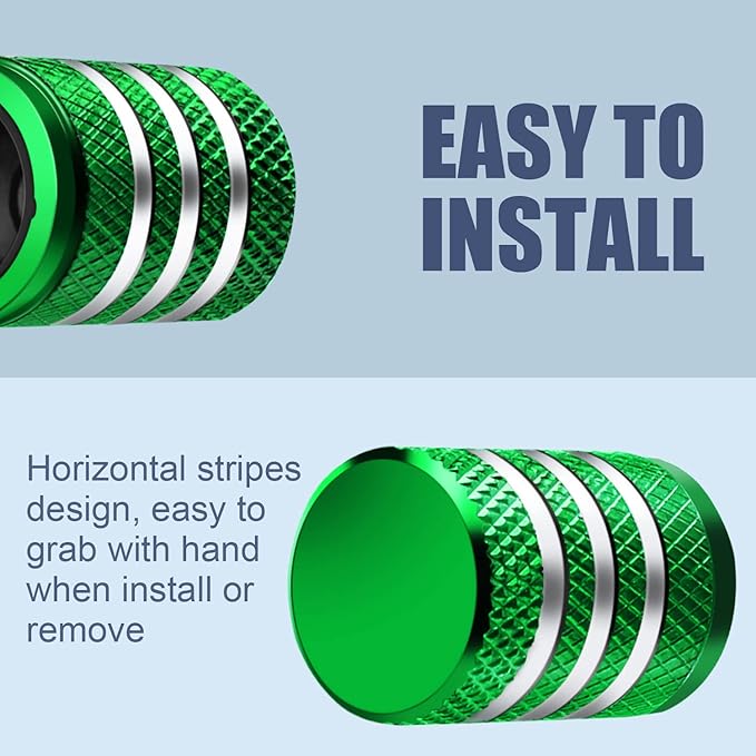 Tire Valve Stem Caps -(5 Pack) Tire Air Caps Metal with Plastic Liner Corrosion Resistant Leak-Proof for Car Truck Motorcycle SUV and Bike Green