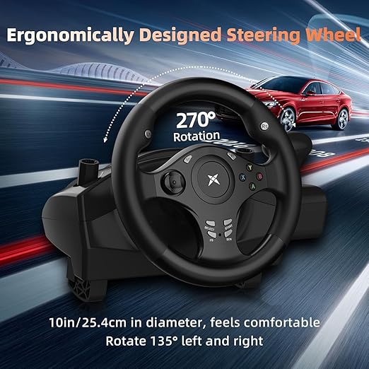 NBCP PC Racing Wheel,270 Degree Universal USB Car Sim Race Steering Wheel PS4 Large Size Steering Wheel and Pedals for PC、PS4、PS3、Xbox One、Xbox Series X/S、Switch