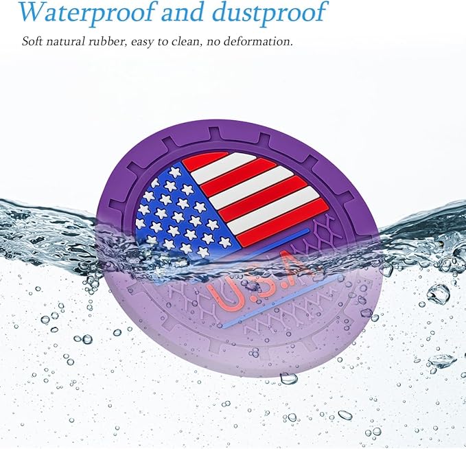 AUCELI 2 Pack Car Cup Holder Coasters, Colored American Flag US Flag Insert Car Cup Coaster, 2.75 Inch Anti Slip Shockproof Embedded Drink Mat, Vehicle Interior Decor Accessories