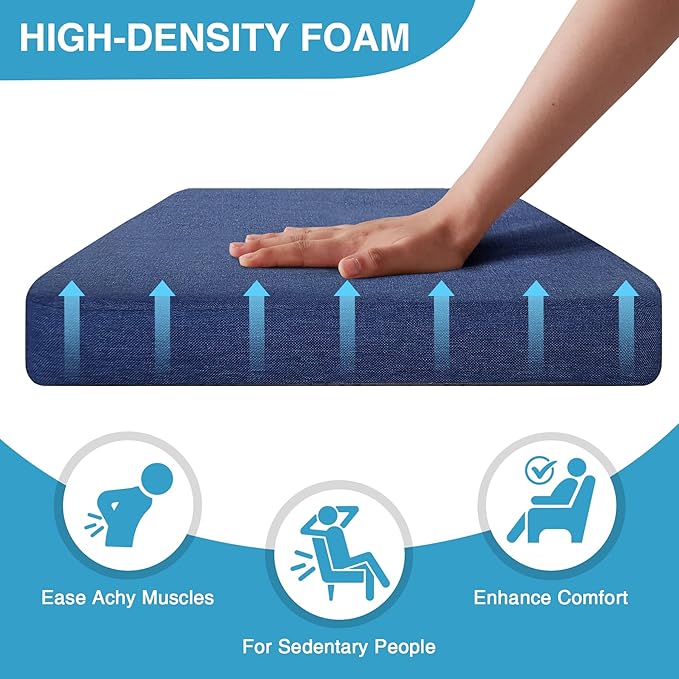 IASEAHK Chair Cushions for Dining Chairs Set of 6, Non Slip Kitchen Chair Pads, 17" x 16" x 2", Indoor Dining Chair Cushions with Ties, D-Shaped Seat Cushions for Kitchen Chairs, Navy Blue