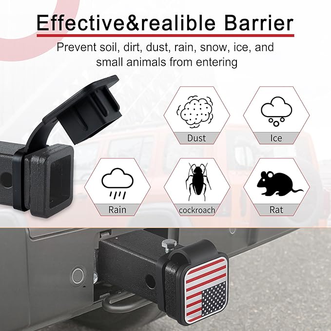 SINGARO 2 Inch Universal Flag Tow Hitch Covers, Trailer Hitch Cover Tube Plug Insert, Car Exterior Accessories, Receiver Tube Hitch Plug（American Flag-A）