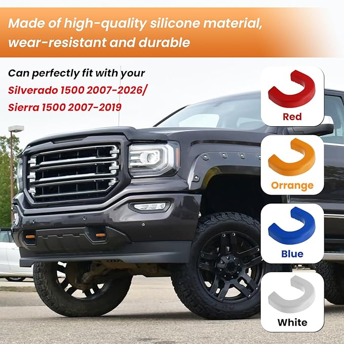 Extended Tow Hook Covers for Silverado 1500 2007-2026/GMC Sierra 1500 2007-2019, Tow Hooks Covers Compatible with Chevrolet Silverado 1500 Accessories Orange (Not fit Verticle Tow Hooks)
