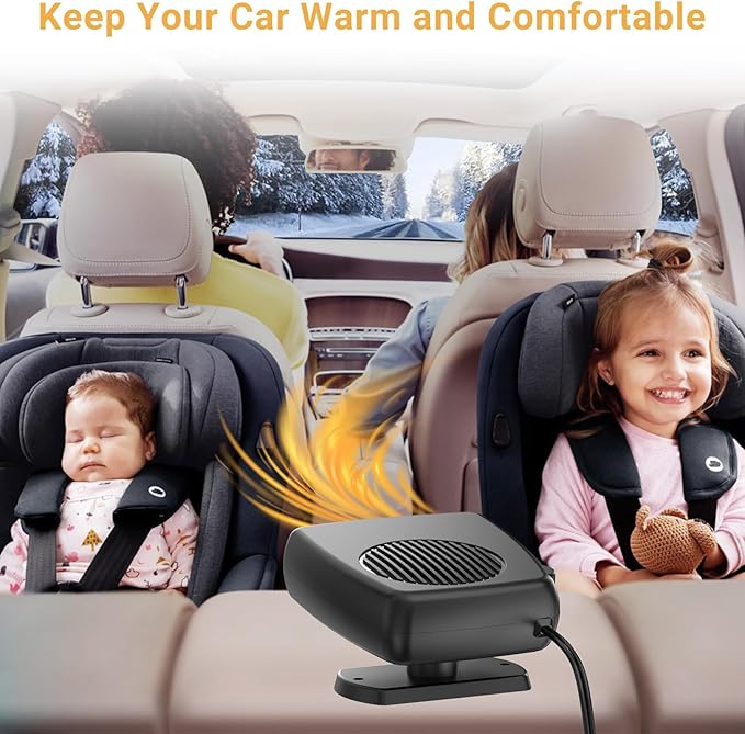 12V Car Heater, 200W Portable Windshield Defroster with Heating/Cooling Fan and Plug in Cigarette Lighter Fast Heating Defrost Defogger with Ergonomic Handheld Design for All Kinds of Cars