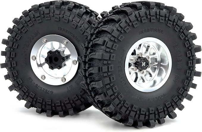 HOBBYSOUL 4pcs 1.9 Beadlock Wheels and Tires 121mm Tall, -10.5mm Negative Offset 1.9'' Rims and tyre for 1/10 RC Crawler SCX10 TRX4 Gen8 Upgrades