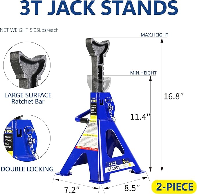 4 Piece Car Truck Floor Jack Service, Hydraulic Trolley Floor Jack & Jack Stands & Tire Repair Kit for Garage Repair Shop DIY, Lifting Range 3.3"-15.2", Steel Car Jack 2 Ton/4000 LBS Capacity