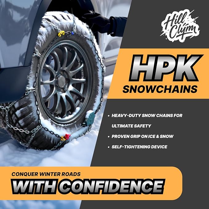 Auto Fixing Snow Chains for Car Tires, Tire Chains for Passenger Cars, Sedan, SUVs, Quick Fit & Easy Installation Snow Tire Chains, Portable Reusable Emergency Tire Traction Chain, Set of 2 (HPK-1547)