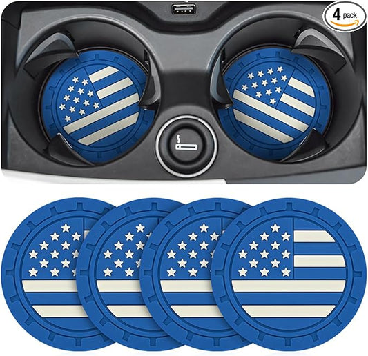 AUCELI 4 Pack Car Cup Holder Coasters, Colored American Flag US Flag Insert Car Cup Coaster, 2.75 Inch Anti Slip Shockproof Embedded Drink Mat, Vehicle Interior Decor Accessories